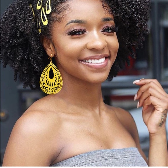 Yellow Teardrop Dish Hook Earrings - Picture 3 of 5